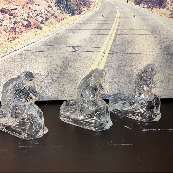 Set of 3 Lead Crystal Kneeling Praying 🙏 Angel Candle Holder USA 6”x 6” tall - Picture 6 of 6